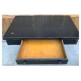 Vintage Black Wooden Library Table with Trestle Base Design