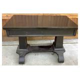 Vintage Black Wooden Library Table with Trestle Base Design
