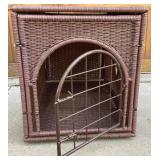 Brown Wicker Style Pet Crate Table with Corgi Treat Jar, Mug & Sculpture