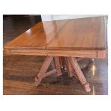 Antique Victorian Revival Oak Table with Barley Twist Legs and Casters