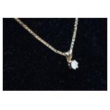 14k Yellow Gold Box Link Chain with Diamond Pendant