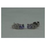 10k White Gold Tanzanite and Diamond Stud Earrings