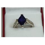 Sterling Silver Ladies Ring - Lab Created Sapphire