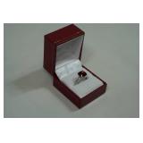 Sterling Silver Ladies Ring - Lab Created Ruby and Cubic Zirconia