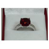 Sterling Silver Ladies Ring - Lab Created Ruby and Cubic Zirconia