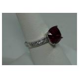Sterling Silver Ladies Ring - Lab Created Ruby and Cubic Zirconia