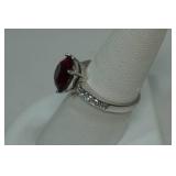 Sterling Silver Ladies Ring - Lab Created Ruby and Cubic Zirconia