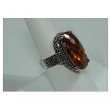 Sterling Silver Ladies Ring - Large Lab Created Citrine