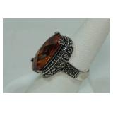 Sterling Silver Ladies Ring - Large Lab Created Citrine
