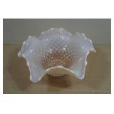 Pink Opalescent Hobnail Bowl with a Scalloped Edge