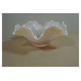 Pink Opalescent Hobnail Bowl with a Scalloped Edge