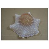 Pink Opalescent Hobnail Bowl with a Scalloped Edge