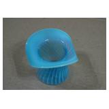 Vintage Fenton Art Glass Blue Opalescent Swirt Top Hat Vase