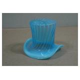 Vintage Fenton Art Glass Blue Opalescent Swirt Top Hat Vase