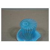 Vintage Fenton Art Glass Blue Opalescent Swirt Top Hat Vase