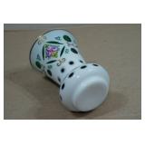 Vintage Boho Biedermeier Floral Green & Gold Glass Vase