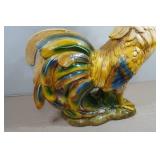 Vintage Majolica Hand Painted Large Rooster Yard Art