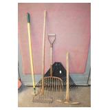 Garden Hoe, Rakes and Pick Axe