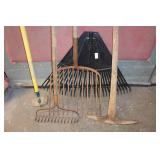 Garden Hoe, Rakes and Pick Axe