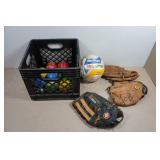 Bocce Ball Set with Baseball Gloves and Volleyball