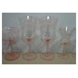 Pink Optic Rippled Thistle Glasses with Morgan Town Pink Etched Wine Glasses