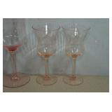 Pink Optic Rippled Thistle Glasses with Morgan Town Pink Etched Wine Glasses