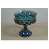 Vintage Indian Glass Bowl Company Blue Iridescent Carnival Glass King Crown Bowl