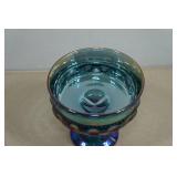 Vintage Indian Glass Bowl Company Blue Iridescent Carnival Glass King Crown Bowl