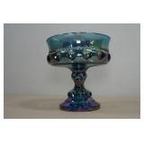 Vintage Indian Glass Bowl Company Blue Iridescent Carnival Glass King Crown Bowl