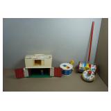 Vintage Toys - Fisher Price Family Farm, Musical Chime Roll Push Barrel and Xylophone & Drum