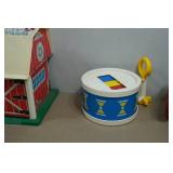 Vintage Toys - Fisher Price Family Farm, Musical Chime Roll Push Barrel and Xylophone & Drum
