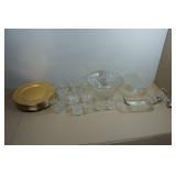 Assorted Tableware - Punch Bowl, Gold Plates, Glass Bread Pan