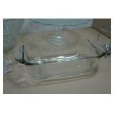 Assorted Tableware - Punch Bowl, Gold Plates, Glass Bread Pan