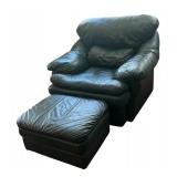 LLLR - Flexsteel Dark Green Leather Chair with Ottoman