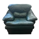 LLLR - Flexsteel Dark Green Leather Chair with Ottoman