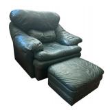 LLLR - Flexsteel Dark Green Leather Chair with Ottoman