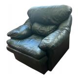 LLLR - Flexsteel Dark Green Leather Chair with Ottoman