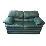 LLLR - Vintage Flexsteel Green Top-Grain Leather Loveseat Sofa