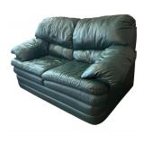 LLLR - Vintage Flexsteel Green Top-Grain Leather Loveseat Sofa