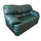LLLR - Vintage Flexsteel Green Top-Grain Leather Loveseat Sofa