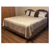 LLBR - Vintage Wood and Cane King Bed Headboard and Frame