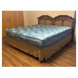 LLBR - Vintage Wood and Cane King Bed Headboard and Frame