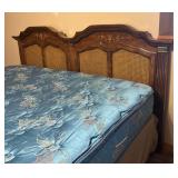 LLBR - Vintage Wood and Cane King Bed Headboard and Frame
