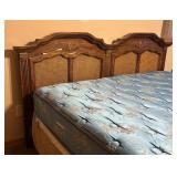 LLBR - Vintage Wood and Cane King Bed Headboard and Frame