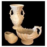 LLBR - McCoy Vintage Bird of Paradise Vase, Shell Pedestal Planter & Shoe Planter (Lot of 3)