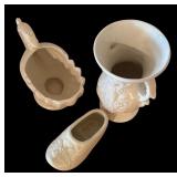LLBR - McCoy Vintage Bird of Paradise Vase, Shell Pedestal Planter & Shoe Planter (Lot of 3)