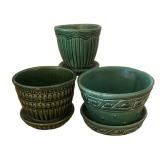 LLBR - Vintage McCoy Greek Key & Ribbed Beaded Planters Trio (Lot of 3)