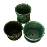 LLBR - Vintage McCoy Greek Key & Ribbed Beaded Planters Trio (Lot of 3)