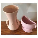 LLBR - Vintage McCoy Pottery Amphora Vase & Vintage McCoy Speckled Ceramic Wall Pocket Planter