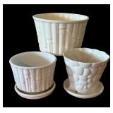 LLBR - Two Vintage McCoy Soft White Bamboo Planter Pot and Vintage Brush McCoy Pebble Planter